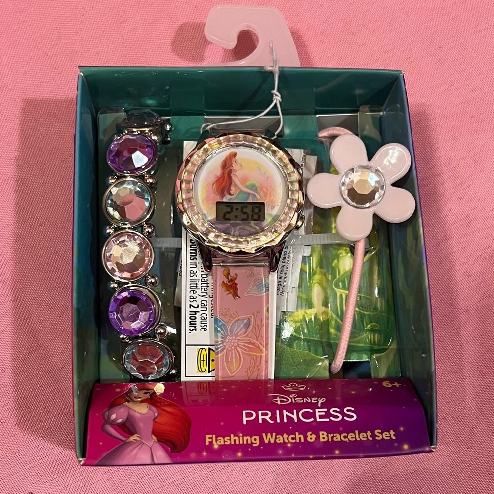 Disney Princess Pink and Purple Watch & Bracelet Set